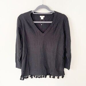 J.‎ Crew black elbow sleeve tassel detail pullover vneck sweater - XS